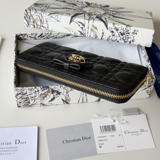 Replica di lusso Portafoglio con cerniera Dior Lady Dior Voyageur nero Imitazioni Cloni Portafoglio con cerniera Dior Lady Dior Voyageur nero firmate