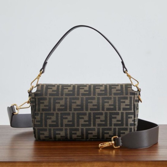 Replica Borsa Fendi Medio Baguette tessuto jacquard FF marrone Imitazioni Replica perfette Borsa Fendi Medio Baguette tessuto jacquard FF marrone