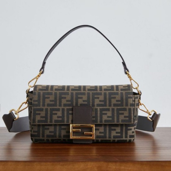 Replica Borsa Fendi Medio Baguette tessuto jacquard FF marrone Imitazioni Replica perfette Borsa Fendi Medio Baguette tessuto jacquard FF marrone