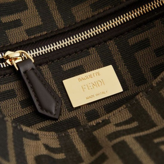 Replica Borsa Fendi Medio Baguette tessuto jacquard FF marrone Imitazioni Replica perfette Borsa Fendi Medio Baguette tessuto jacquard FF marrone