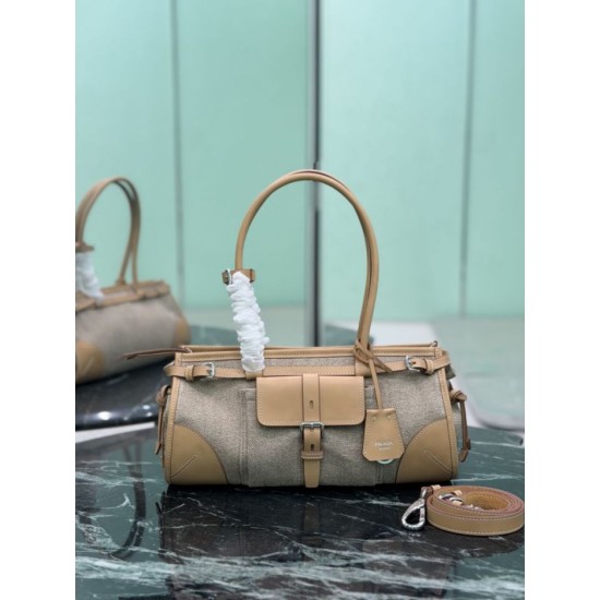 Replica Borsa Prada Bonne lino con manici superiori 1BA426 marrone Imitazioni Replica perfette Borsa Prada Bonne lino con manici superiori 1BA426 marrone