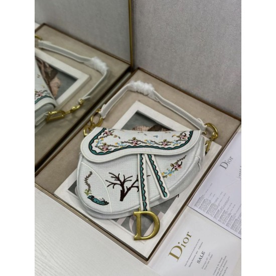 Replica Borse Alta Qualità a tracolla Dior Saddle ricamata bianca Imitazioni Replica perfette Borse Alta Qualità a tracolla Dior Saddle ricamata bianca