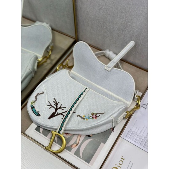 Replica Borse Alta Qualità a tracolla Dior Saddle ricamata bianca Imitazioni Replica perfette Borse Alta Qualità a tracolla Dior Saddle ricamata bianca