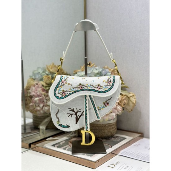 Replica Borse Alta Qualità a tracolla Dior Saddle ricamata bianca Imitazioni Replica perfette Borse Alta Qualità a tracolla Dior Saddle ricamata bianca