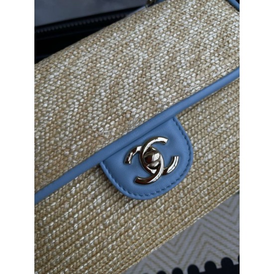 Replica Borsa a tracolla classica Chanel 26C AS6017 rafia blu Imitazioni Replica perfette Borsa a tracolla classica Chanel 26C AS6017 rafia blu