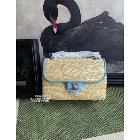 Replica Borsa a tracolla classica Chanel 26C AS6017 rafia blu Imitazioni Replica perfette Borsa a tracolla classica Chanel 26C AS6017 rafia blu
