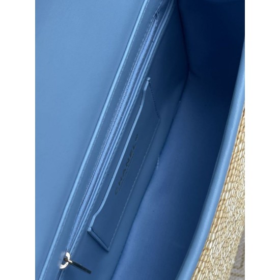 Replica Borsa a tracolla classica Chanel 26C AS6017 rafia blu Imitazioni Replica perfette Borsa a tracolla classica Chanel 26C AS6017 rafia blu
