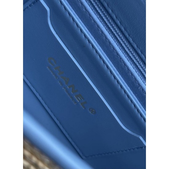 Replica Borsa a tracolla classica Chanel 26C AS6017 rafia blu Imitazioni Replica perfette Borsa a tracolla classica Chanel 26C AS6017 rafia blu
