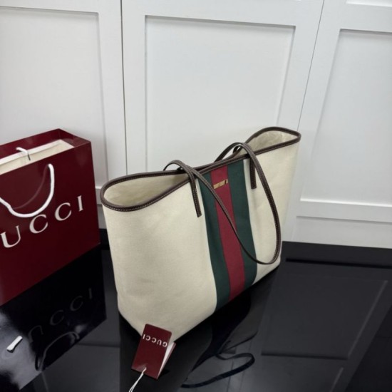 Replica perfette Borsa tote grande Gucci Tribeca con charm A0034D tela bianca