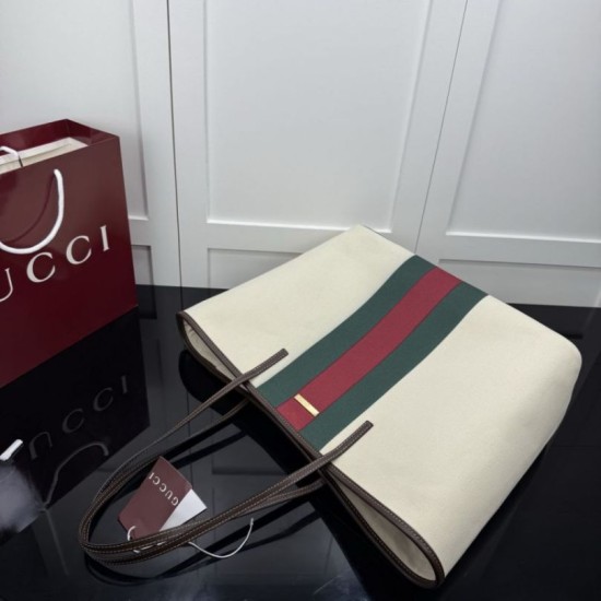 Replica perfette Borsa tote grande Gucci Tribeca con charm A0034D tela bianca