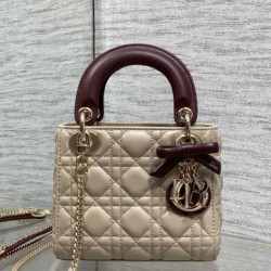 Replica Mini borsa Lady Dior Dior bow rossa/beige Imitazioni Replica perfette Mini borsa Lady Dior Dior bow rossa/beige