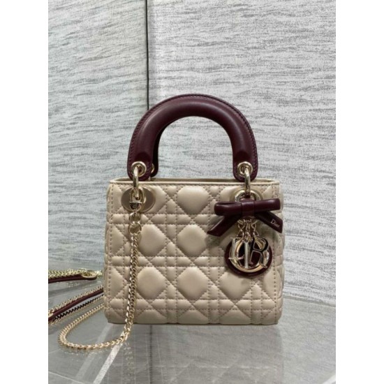 Replica Mini borsa Lady Dior Dior bow rossa/beige Imitazioni Replica perfette Mini borsa Lady Dior Dior bow rossa/beige