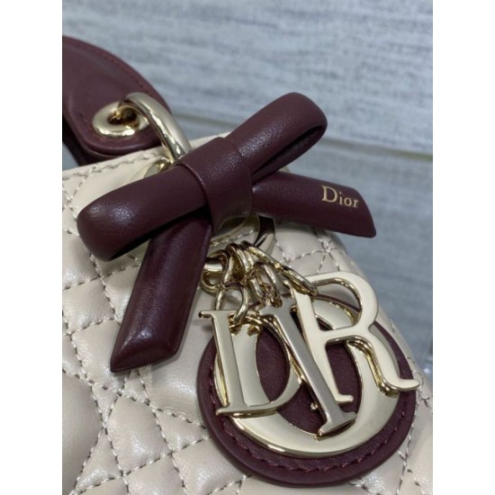 Replica Mini borsa Lady Dior Dior bow rossa/beige Imitazioni Replica perfette Mini borsa Lady Dior Dior bow rossa/beige