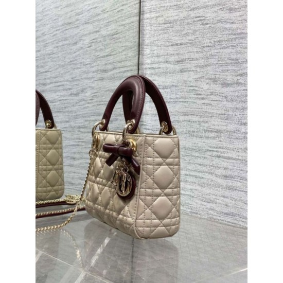 Replica Mini borsa Lady Dior Dior bow rossa/beige Imitazioni Replica perfette Mini borsa Lady Dior Dior bow rossa/beige