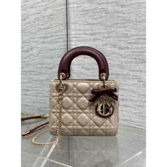 Replica Mini borsa Lady Dior Dior bow rossa/beige Imitazioni Replica perfette Mini borsa Lady Dior Dior bow rossa/beige