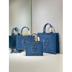 Borse shopping Dior Book Tote Blu Wave con tracolla