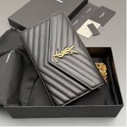 Replica Portafoglio a catena YSL Saint Laurent Envelope nero oro Imitazioni Replica perfette Portafoglio a catena YSL Saint Laurent Envelope nero oro