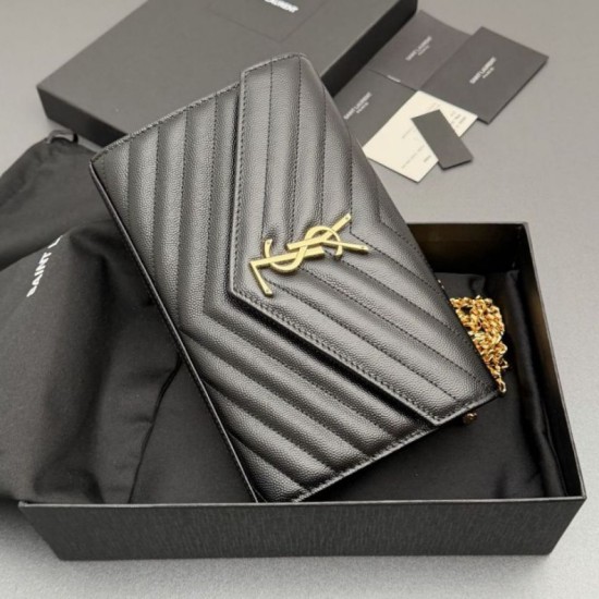Replica Portafoglio a catena YSL Saint Laurent Envelope nero oro Imitazioni Replica perfette Portafoglio a catena YSL Saint Laurent Envelope nero oro