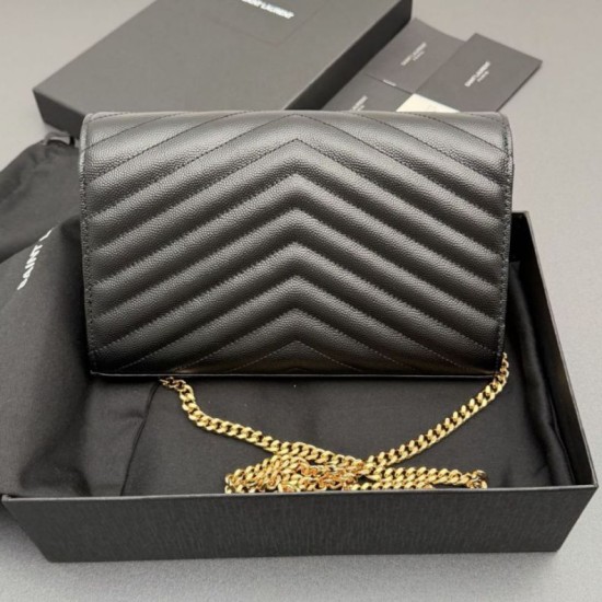 Replica Portafoglio a catena YSL Saint Laurent Envelope nero oro Imitazioni Replica perfette Portafoglio a catena YSL Saint Laurent Envelope nero oro
