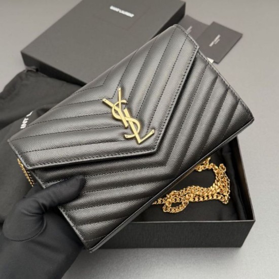 Replica Portafoglio a catena YSL Saint Laurent Envelope nero oro Imitazioni Replica perfette Portafoglio a catena YSL Saint Laurent Envelope nero oro