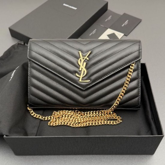 Replica Portafoglio a catena YSL Saint Laurent Envelope nero oro Imitazioni Replica perfette Portafoglio a catena YSL Saint Laurent Envelope nero oro