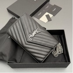 Replica Portafoglio a catena YSL Saint Laurent Envelope pelle originale nero argento Imitazioni Replica perfette Portafoglio a catena YSL Saint Laurent Envelope pelle originale nero argento