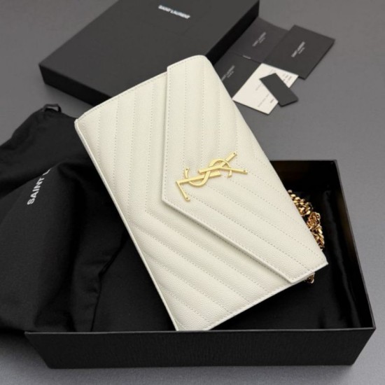 Replica perfette Portafoglio a catena YSL Saint Laurent Envelope pelle originale bianco