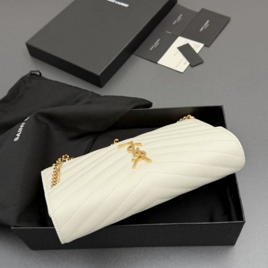 Replica perfette Portafoglio a catena YSL Saint Laurent Envelope pelle originale bianco