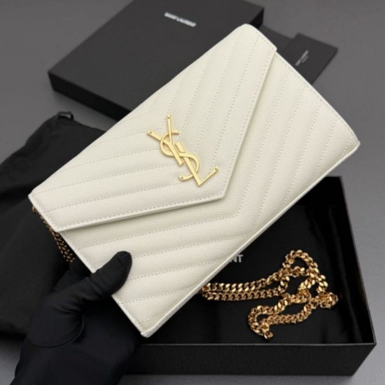 Replica perfette Portafoglio a catena YSL Saint Laurent Envelope pelle originale bianco