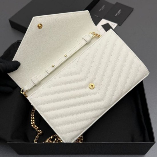 Replica perfette Portafoglio a catena YSL Saint Laurent Envelope pelle originale bianco