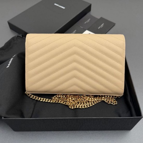 Replica Portafoglio a catena YSL Saint Laurent Envelope pelle originale albicocca Imitazioni Replica perfette Portafoglio a catena YSL Saint Laurent Envelope pelle originale albicocca