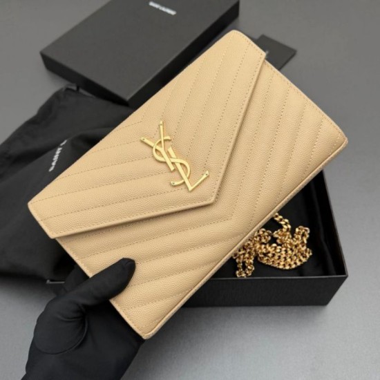 Replica Portafoglio a catena YSL Saint Laurent Envelope pelle originale albicocca Imitazioni Replica perfette Portafoglio a catena YSL Saint Laurent Envelope pelle originale albicocca