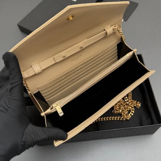 Replica Portafoglio a catena YSL Saint Laurent Envelope pelle originale albicocca Imitazioni Replica perfette Portafoglio a catena YSL Saint Laurent Envelope pelle originale albicocca