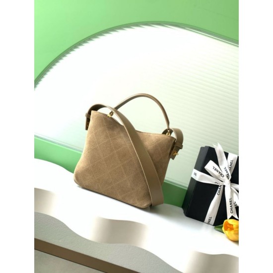 Replica perfette Borsa a mano Chanel 26S AS6268  scamosciata con tracolla larga grigio