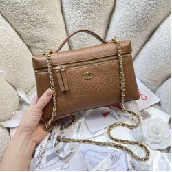 Replica Borsa Chanel Vanity con catena 23cm AS5347 Marrone Imitazioni Replica perfette Borsa Chanel Vanity con catena 23cm AS5347 Marrone