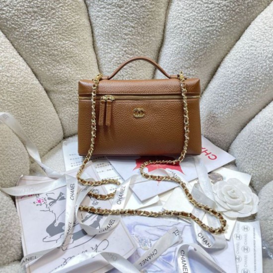 Replica Borsa Chanel Vanity con catena 23cm AS5347 Marrone Imitazioni Replica perfette Borsa Chanel Vanity con catena 23cm AS5347 Marrone