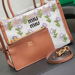 Replica Qualità Premium Borse tote rete ricamata Miu Miu 5BA310 19cm Imitazioni Replica perfette Qualità Premium Borse tote rete ricamata Miu Miu 5BA310 19cm