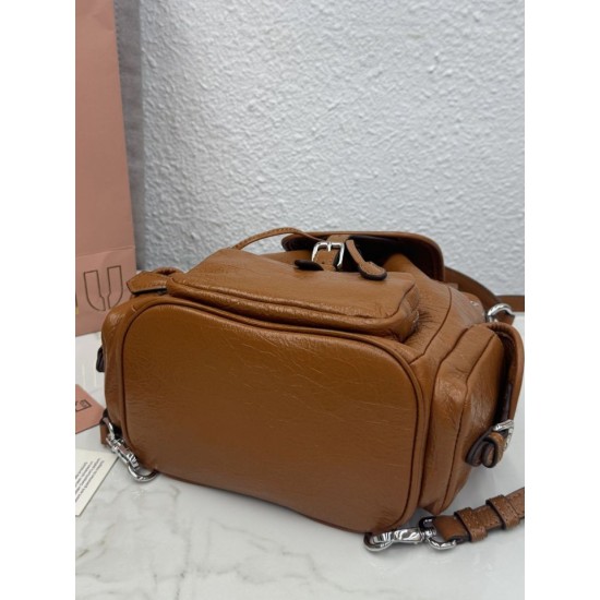 Replica perfette Zaino Miu Miu 26s pelle cerata 5bc043 marrone