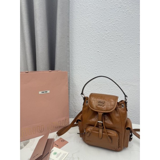 Replica perfette Zaino Miu Miu 26s pelle cerata 5bc043 marrone