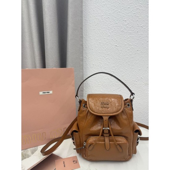 Replica perfette Zaino Miu Miu 26s pelle cerata 5bc043 marrone