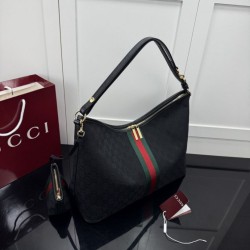 Replica Borsa tote grande Gucci Giglio A008NS tela GG nera Imitazioni Replica perfette Borsa tote grande Gucci Giglio A008NS tela GG nera