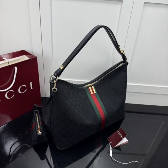 Replica Borsa tote grande Gucci Giglio A008NS tela GG nera Imitazioni Replica perfette Borsa tote grande Gucci Giglio A008NS tela GG nera