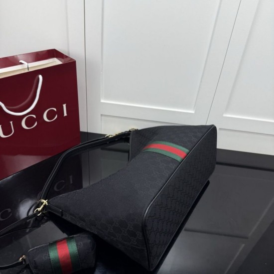 Replica Borsa tote grande Gucci Giglio A008NS tela GG nera Imitazioni Replica perfette Borsa tote grande Gucci Giglio A008NS tela GG nera