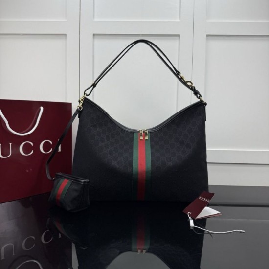 Replica Borsa tote grande Gucci Giglio A008NS tela GG nera Imitazioni Replica perfette Borsa tote grande Gucci Giglio A008NS tela GG nera