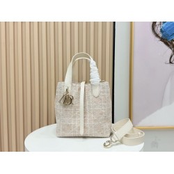 Borse tote verticale Dior Tweed Toujours motivo Cannage rosa