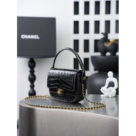 Replica Mini borsa a tracolla Chanel stampa coccodrillo AS6424 Nero Imitazioni Replica perfette Mini borsa a tracolla Chanel stampa coccodrillo AS6424 Nero