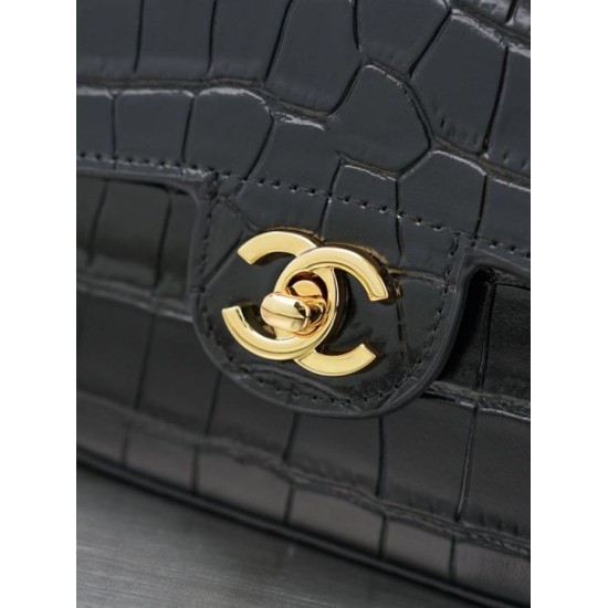 Replica Mini borsa a tracolla Chanel stampa coccodrillo AS6424 Nero Imitazioni Replica perfette Mini borsa a tracolla Chanel stampa coccodrillo AS6424 Nero