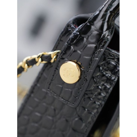 Replica Mini borsa a tracolla Chanel stampa coccodrillo AS6424 Nero Imitazioni Replica perfette Mini borsa a tracolla Chanel stampa coccodrillo AS6424 Nero