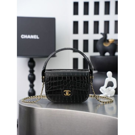 Replica Mini borsa a tracolla Chanel stampa coccodrillo AS6424 Nero Imitazioni Replica perfette Mini borsa a tracolla Chanel stampa coccodrillo AS6424 Nero