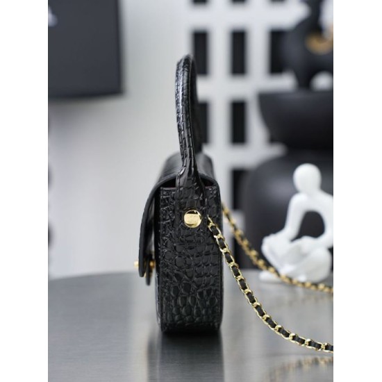 Replica Mini borsa a tracolla Chanel stampa coccodrillo AS6424 Nero Imitazioni Replica perfette Mini borsa a tracolla Chanel stampa coccodrillo AS6424 Nero